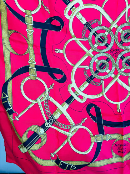 Auth Hermes Scarf Silk Red 90 x 90cm Good cond - 070524