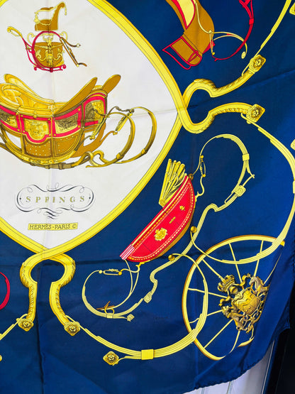 Auth Hermes Scarf Silk Navy 90 x 90cm   - 070524