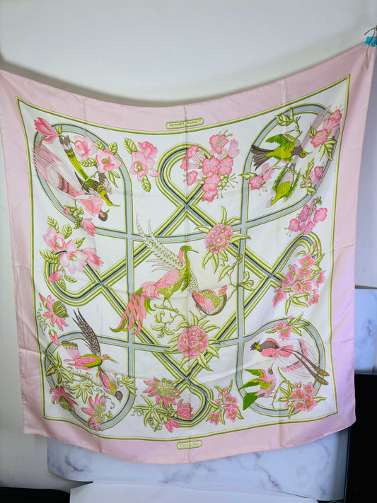 Auth Hermes Scarf Silk Pink Caraibes 90 x 90cm   - 070524