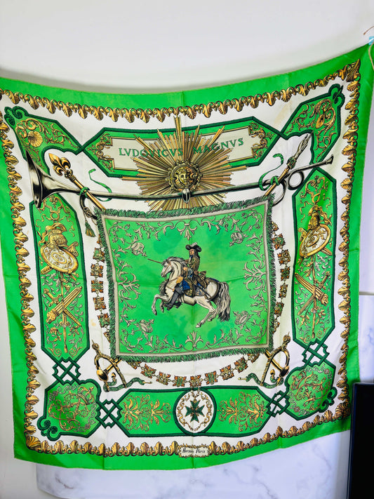 Auth Hermes Scarf Silk Green  90 x 90cm   - 070524