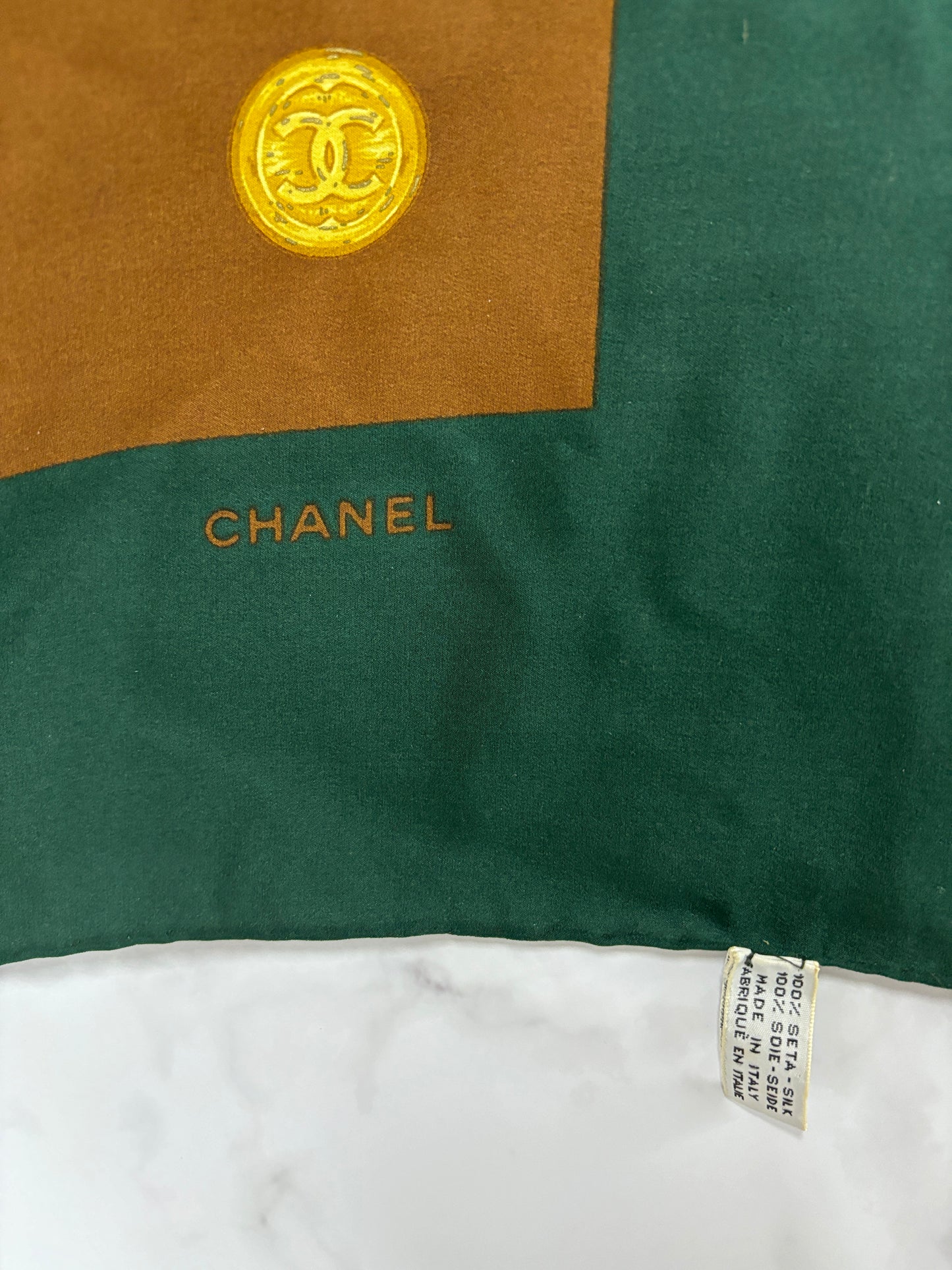 Auth Chanel Scarf Silk green 90 x 90cm  - 110624