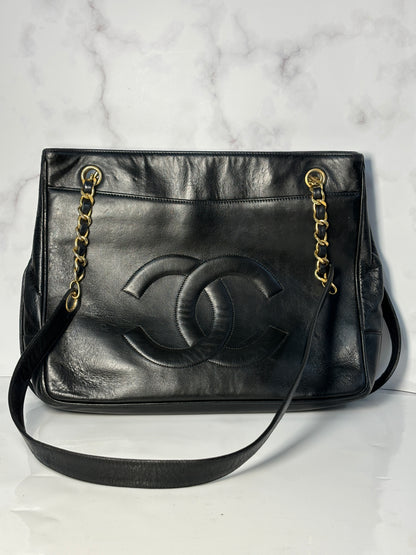 Chanel Leather black tote bag handbag shoulder