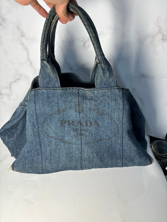 Prada Tote blue bag handbag Large
