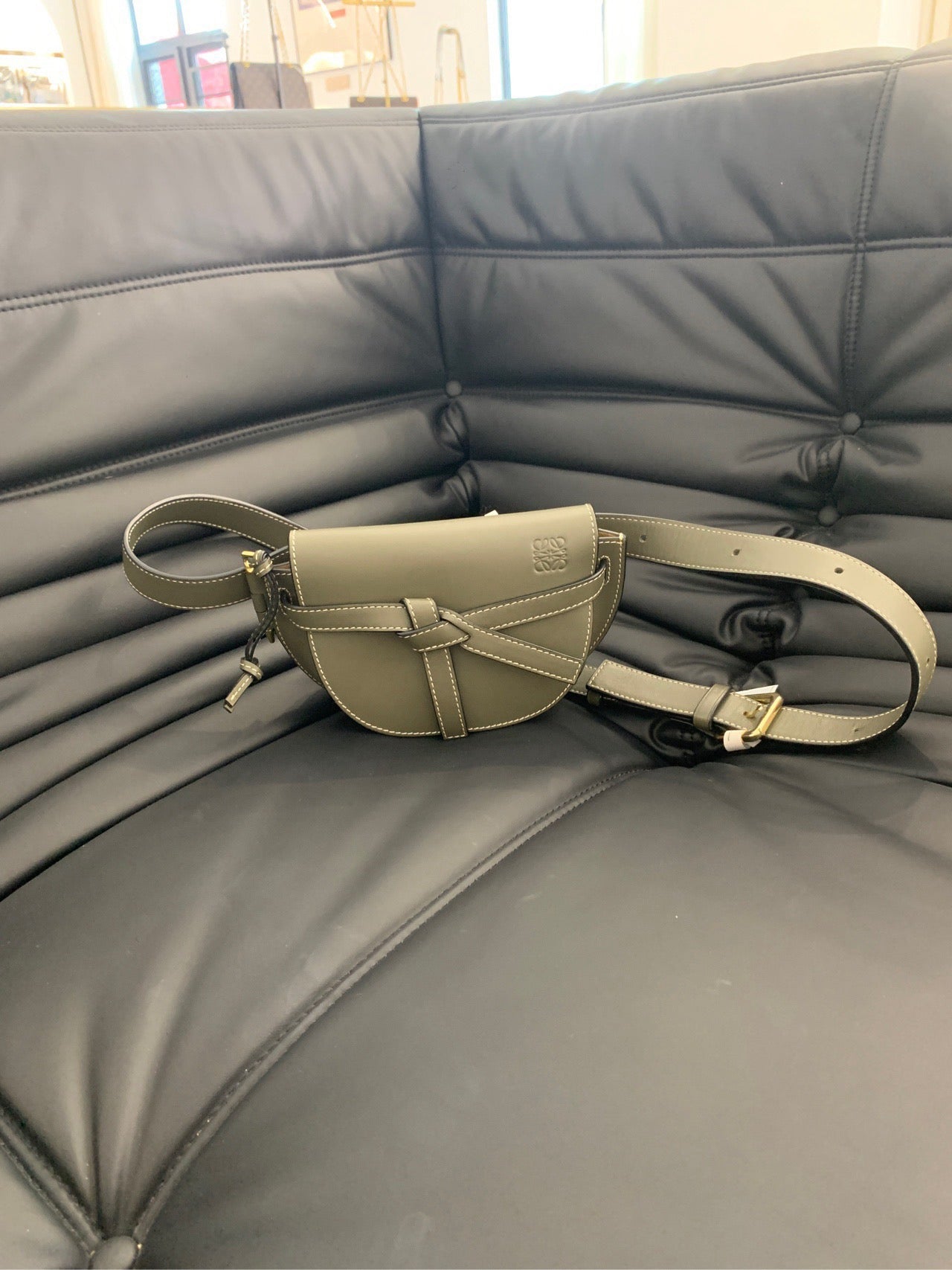 Loewe Gate green saddle shoulder bag