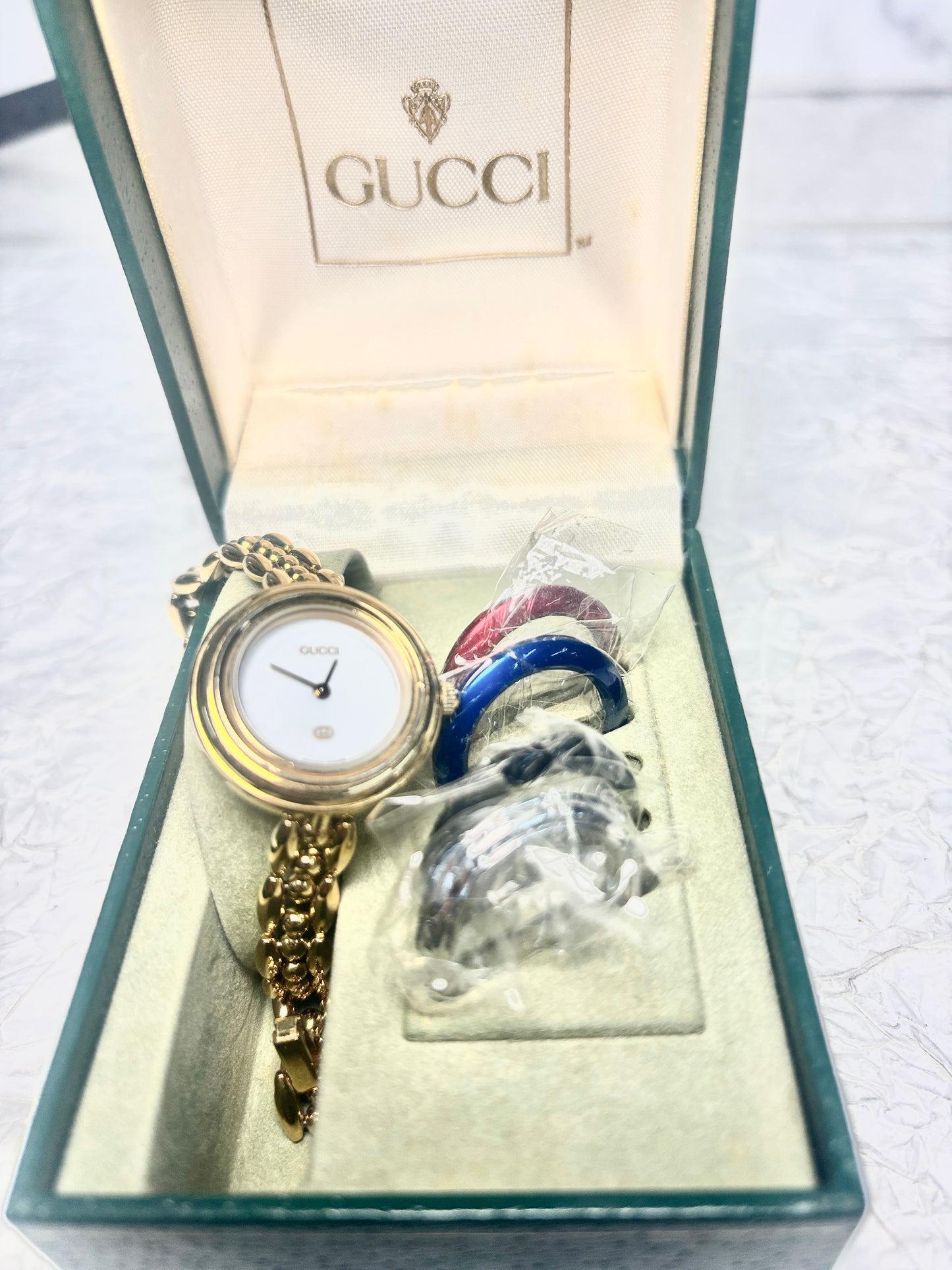 291024-41 Auth Gucci Change Bezel 5 Colors Gold Dial Watch