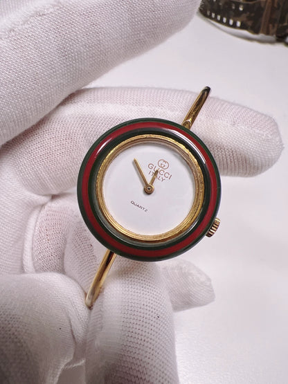 140825-22 Auth Gucci Change Bezel Colors Gold Dial Watch