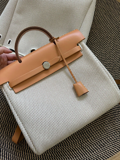Jun25-bag-45 Auth Hermes Herbag PM 31 canvas Tote handbag shoulder bag