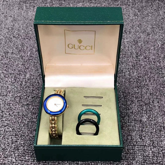 291024-56 Auth Gucci Change Bezel 3 Colors Gold Dial Watch