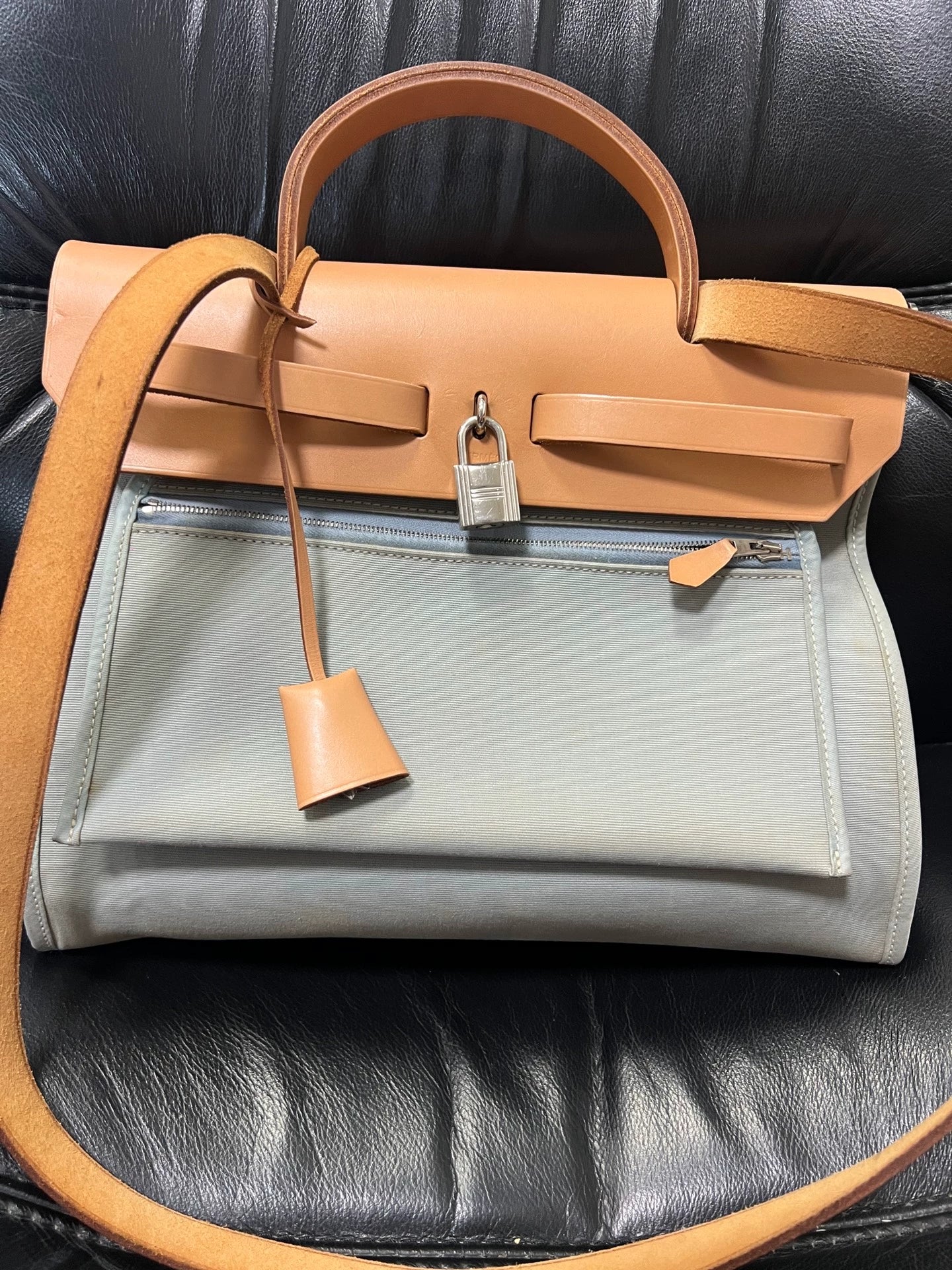 Jun25-bag-55 Auth Hermes Herbag PM 31 canvas Tote handbag shoulder bag