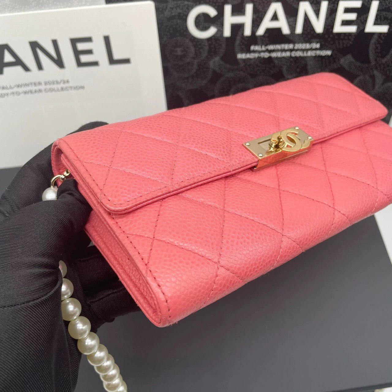 310725-42 Auth CHANEL CF CC Classic Long Flap Wallet