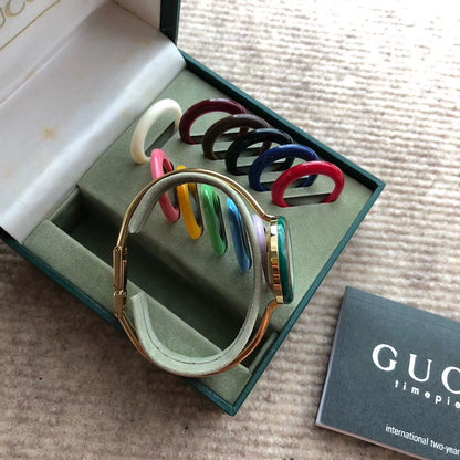 140825-20 Auth Gucci Change Bezel 12 Colors Gold Dial Watch