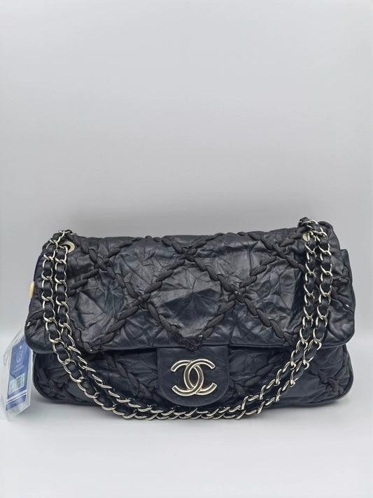 050125-1 CHANEL black silver handbag bag