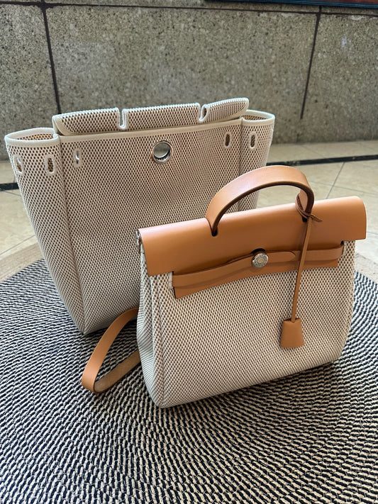 Jun25-bag-45 Auth Hermes Herbag PM 31 canvas Tote handbag shoulder bag