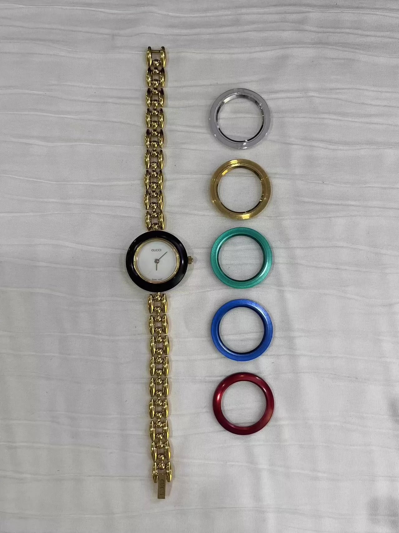 291024-14 Auth Gucci Change Bezel 12 Colors Gold Dial Watch