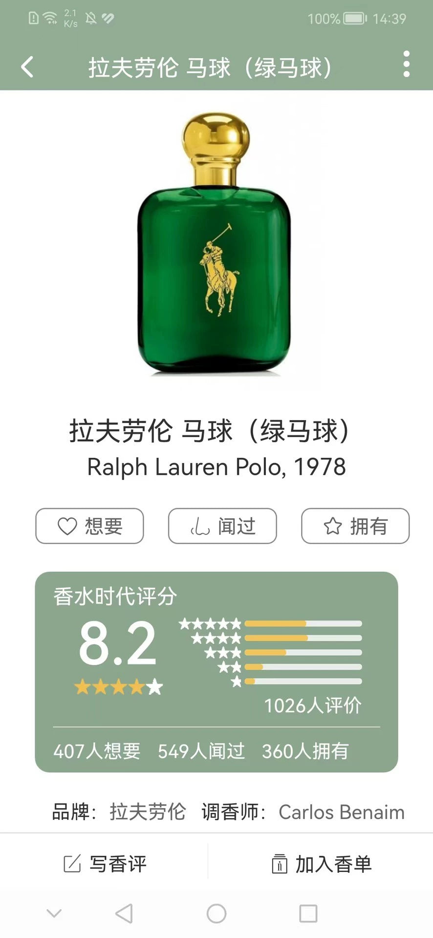150126 - Ralph Lauren - Polo Green EDT 118ml