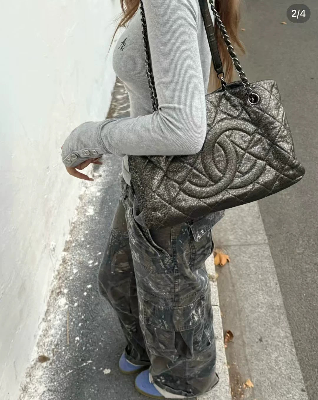 221124-41 CHANEL grey handbag TOTE bag