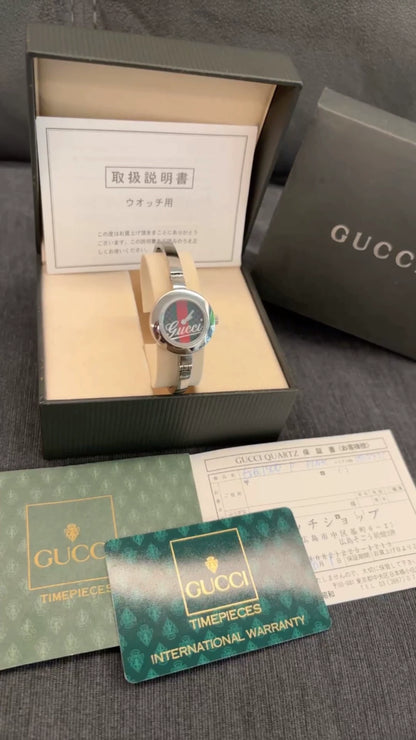 291024-80 Gucci  authentic ancient classic red and green bracelet women's watch silver