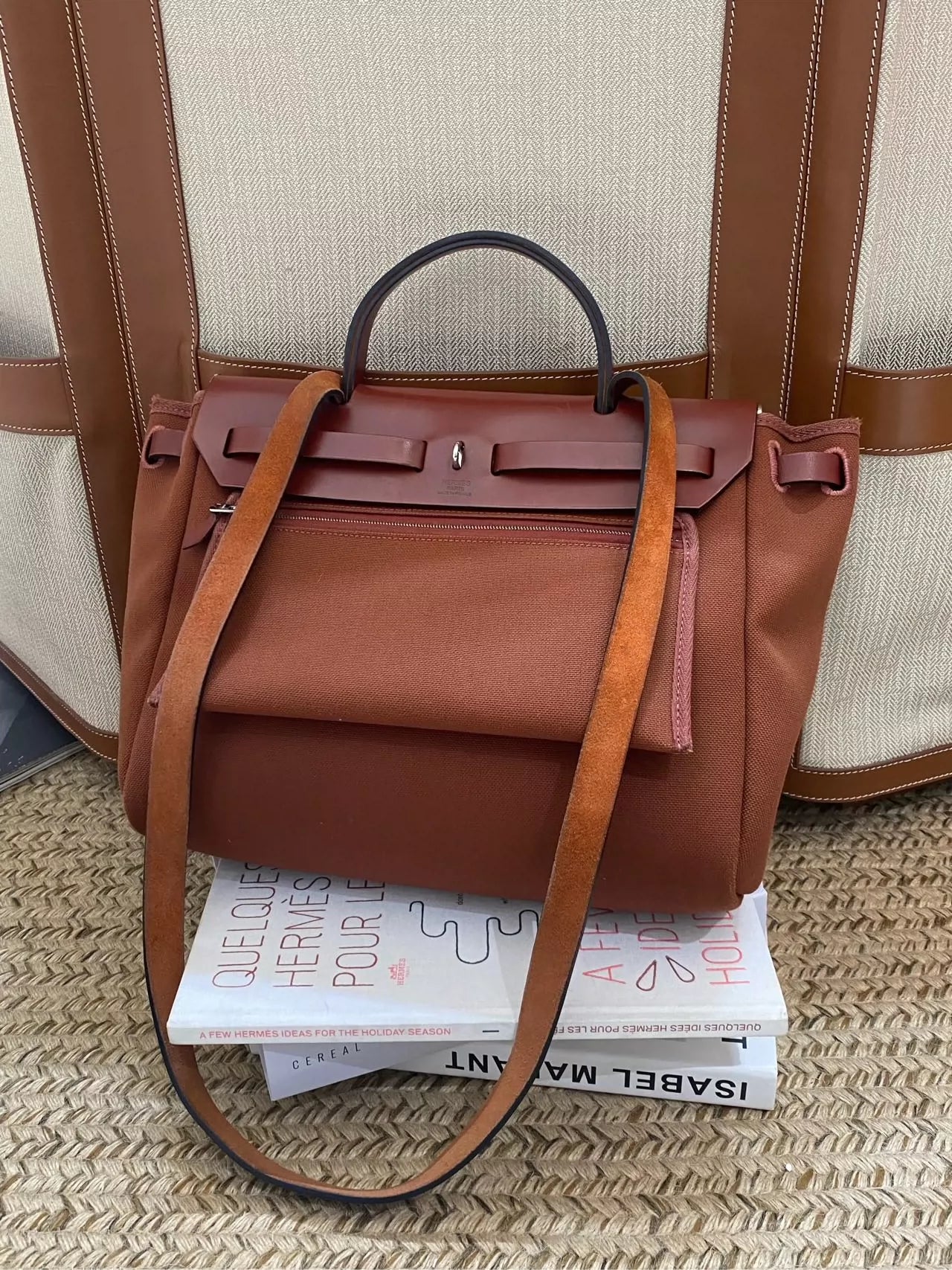 Jun25-bag-46 Auth Hermes Herbag PM 31 canvas Tote handbag shoulder bag
