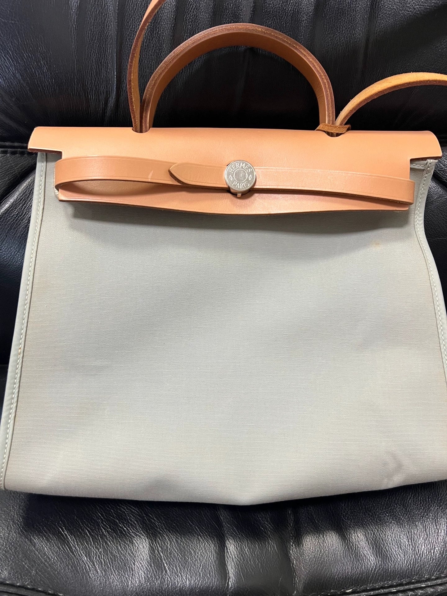 Jun25-bag-55 Auth Hermes Herbag PM 31 canvas Tote handbag shoulder bag