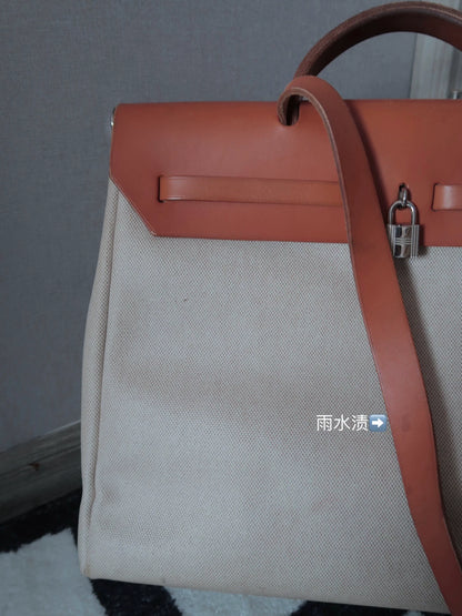 Jun25-bag-49 Auth Hermes Herbag 39 MM canvas Tote handbag shoulder bag
