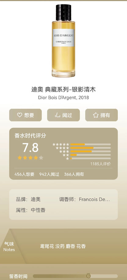 131125-37 Christian Dior 40ml 1.4oz BOIS D'Argennt Eau de parfum