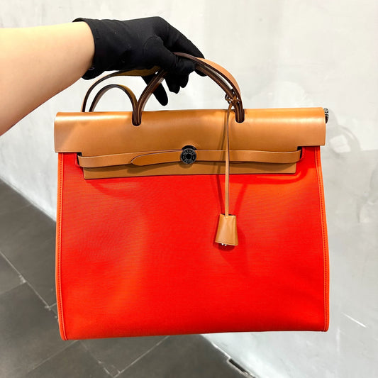 Jun25-bag-42 Auth Hermes Herbag 39 MM canvas Tote handbag shoulder bag
