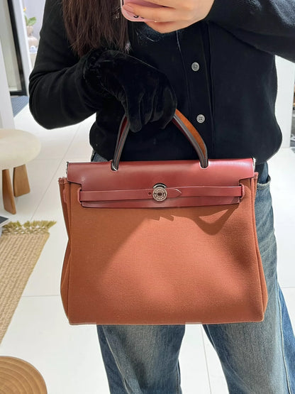 Jun25-bag-46 Auth Hermes Herbag PM 31 canvas Tote handbag shoulder bag
