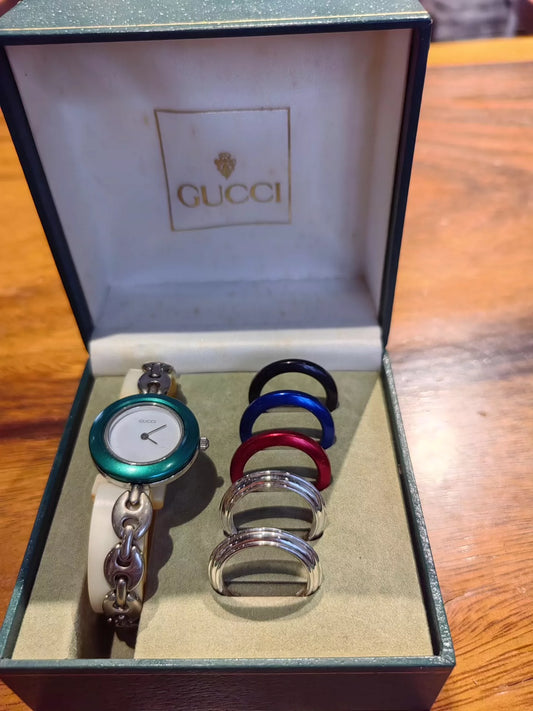 310725-38 Auth Gucci Change Bezel Colors Gold Dial Watch