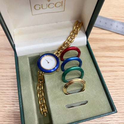 310725-39 Auth Gucci Change Bezel Colors Gold Dial Watch