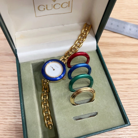 310725-39 Auth Gucci Change Bezel Colors Gold Dial Watch