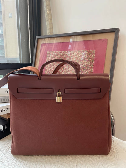 Jun25-bag-41 Auth Hermes Herbag 39 MM canvas Tote handbag shoulder bag