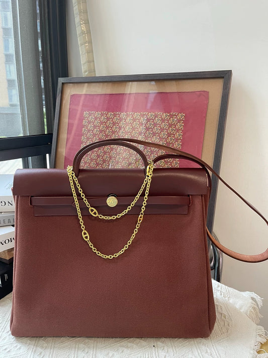 Jun25-bag-41 Auth Hermes Herbag 39 MM canvas Tote handbag shoulder bag