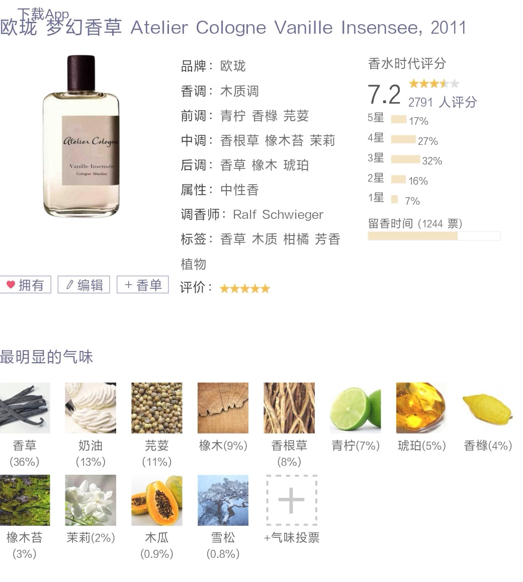 200826-10 Atelier Cologne Vanille Insensee pure Cologne 200ml 6.8 oz