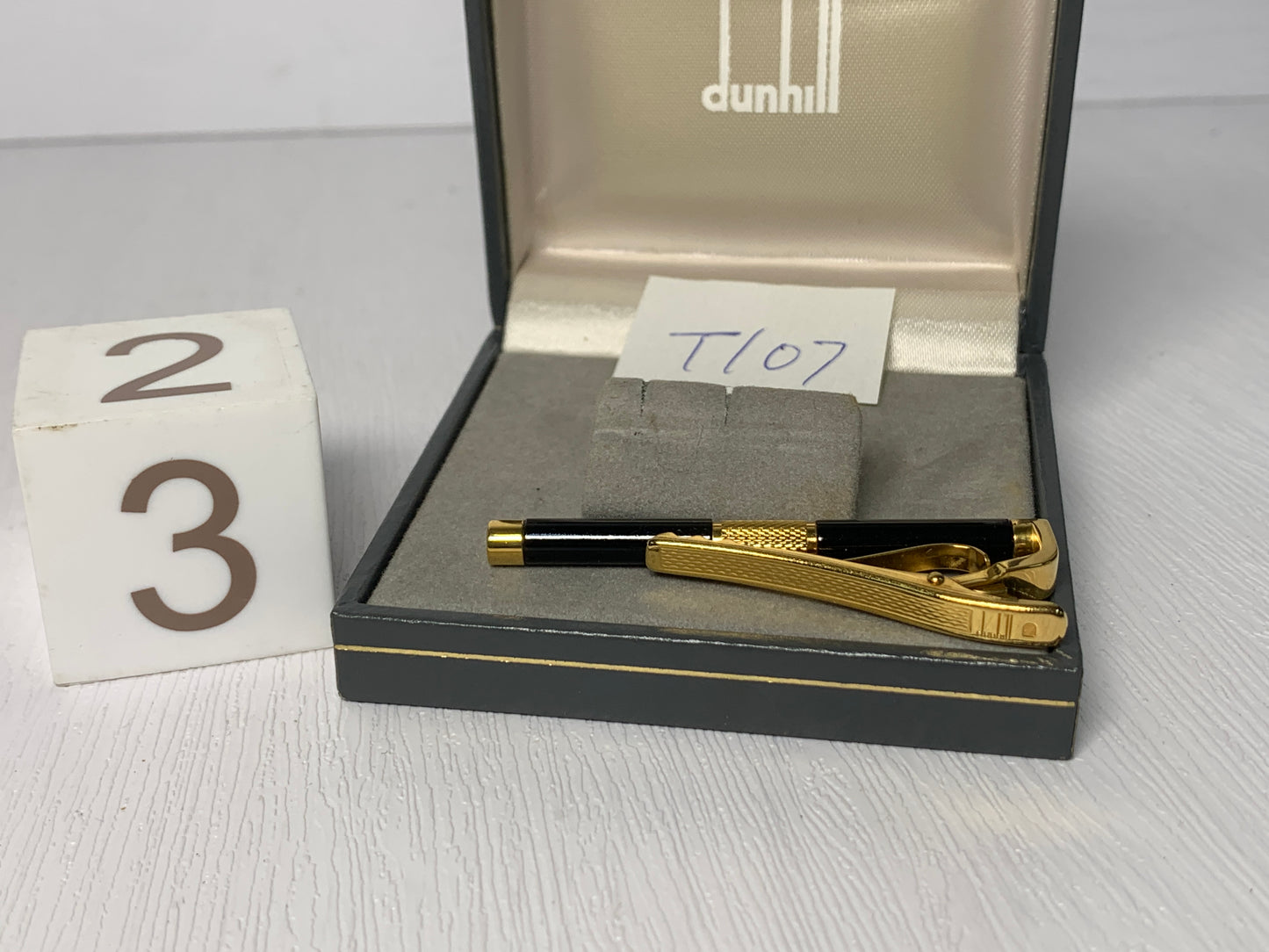 Vintage Gold tone Tie clip dunhill  cufflinks with box  - 3MAR