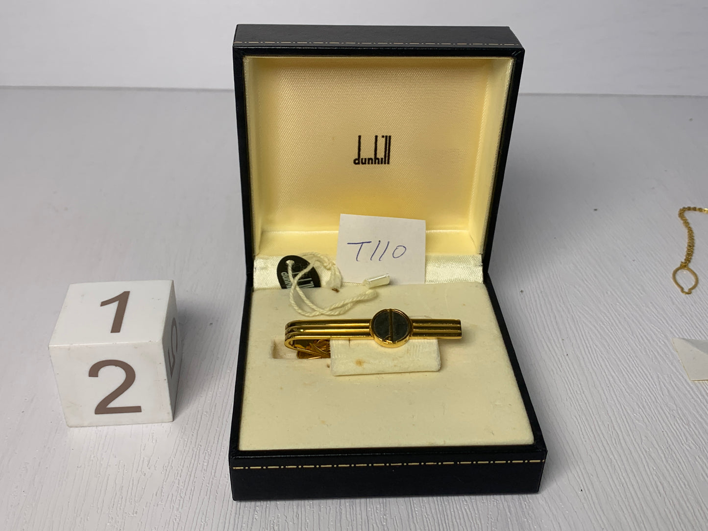 Vintage Gold tone Tie clip dunhill  christian Dior cufflinks with box  - 3MAR