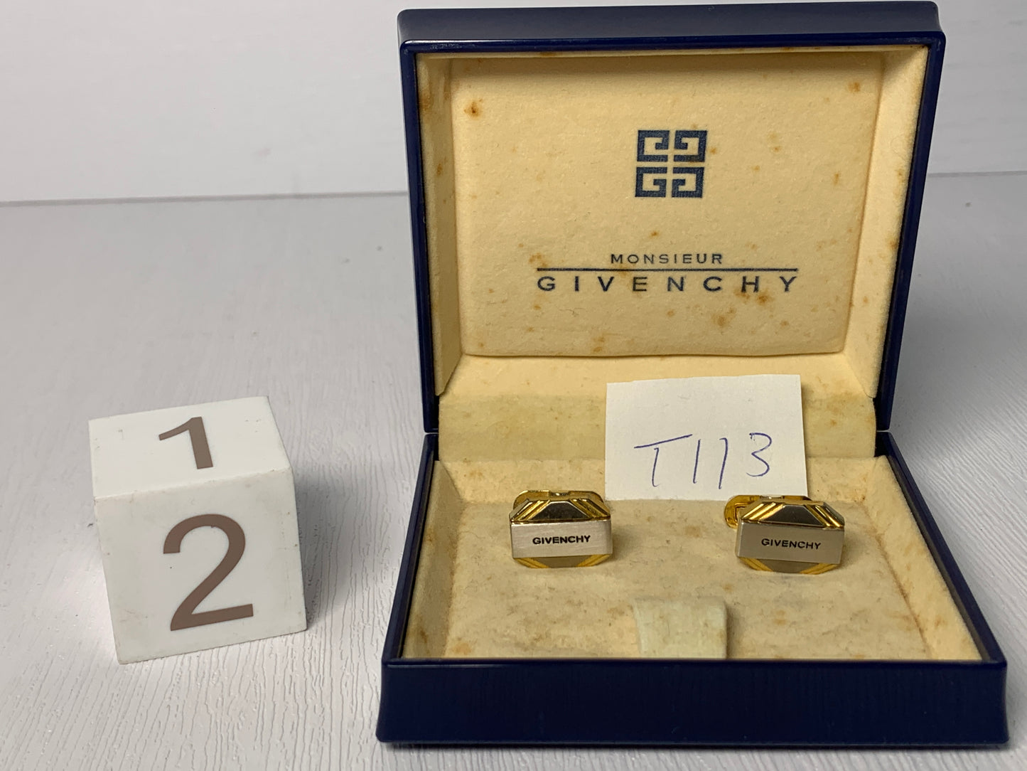 Vintage Gold tone Tie clip Burberrys  Givenchy cufflinks with box  - 3MAR