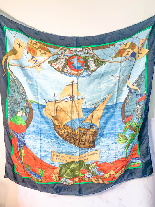 Rare Auth Hermes silk scarf navy   35" x 35" -  220224