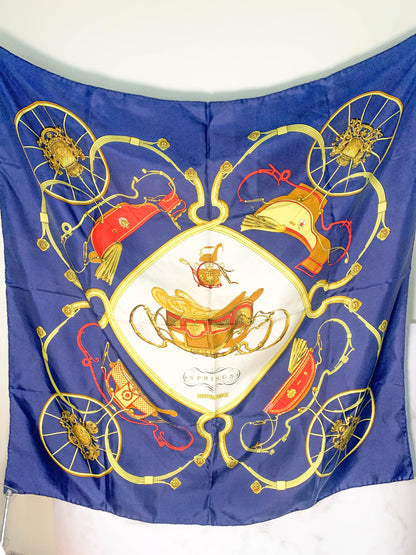 Rare Auth Hermes silk scarf navy   35" x 35" -  220224