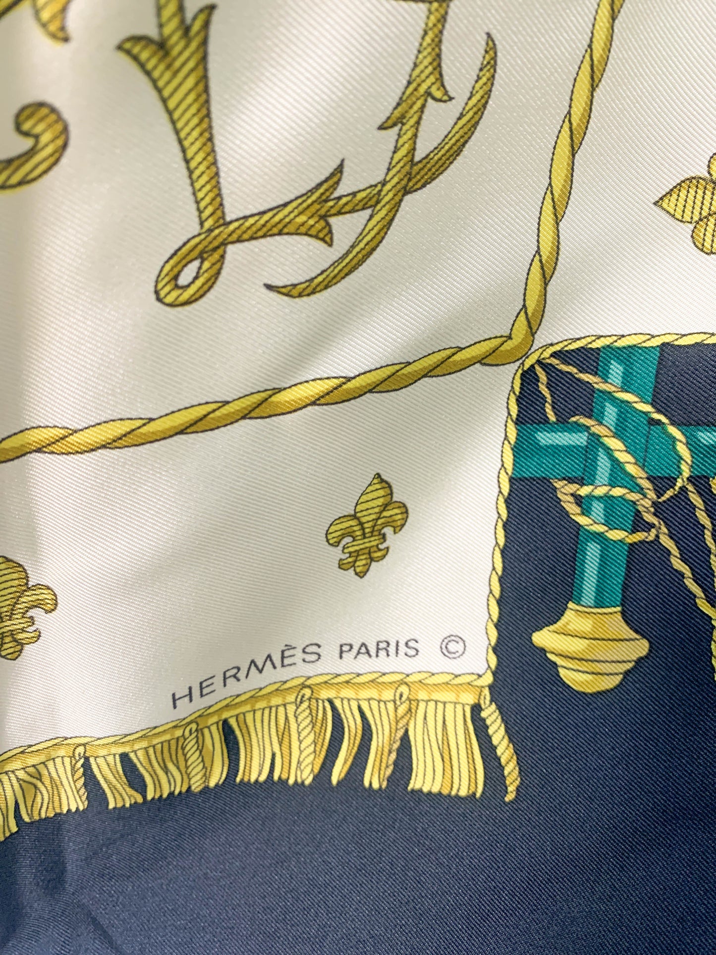 Rare Auth Hermes silk scarf navy   35" x 35" -  220224