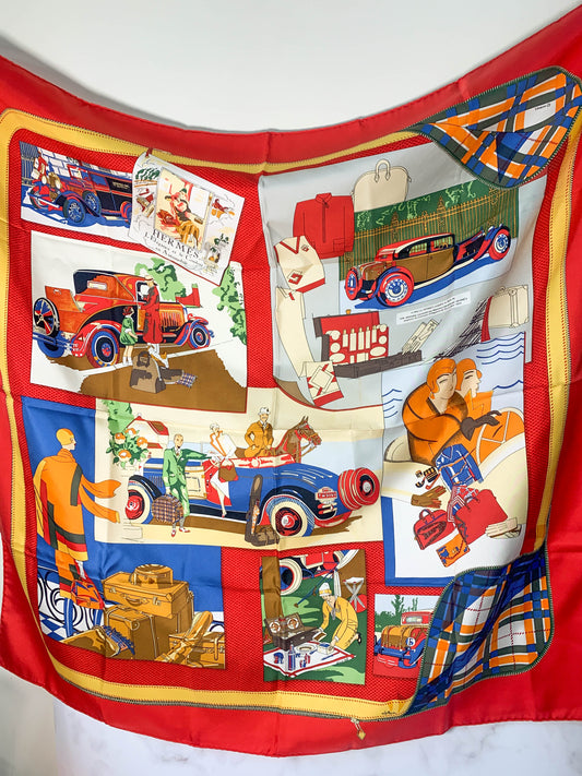 Rare Auth Hermes silk scarf red   35" x 35" -  220224