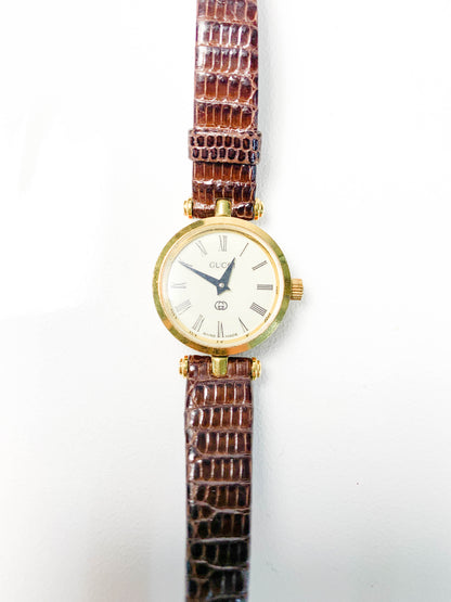 Rare Women Gucci Gold tone brown leather watch  - 210224