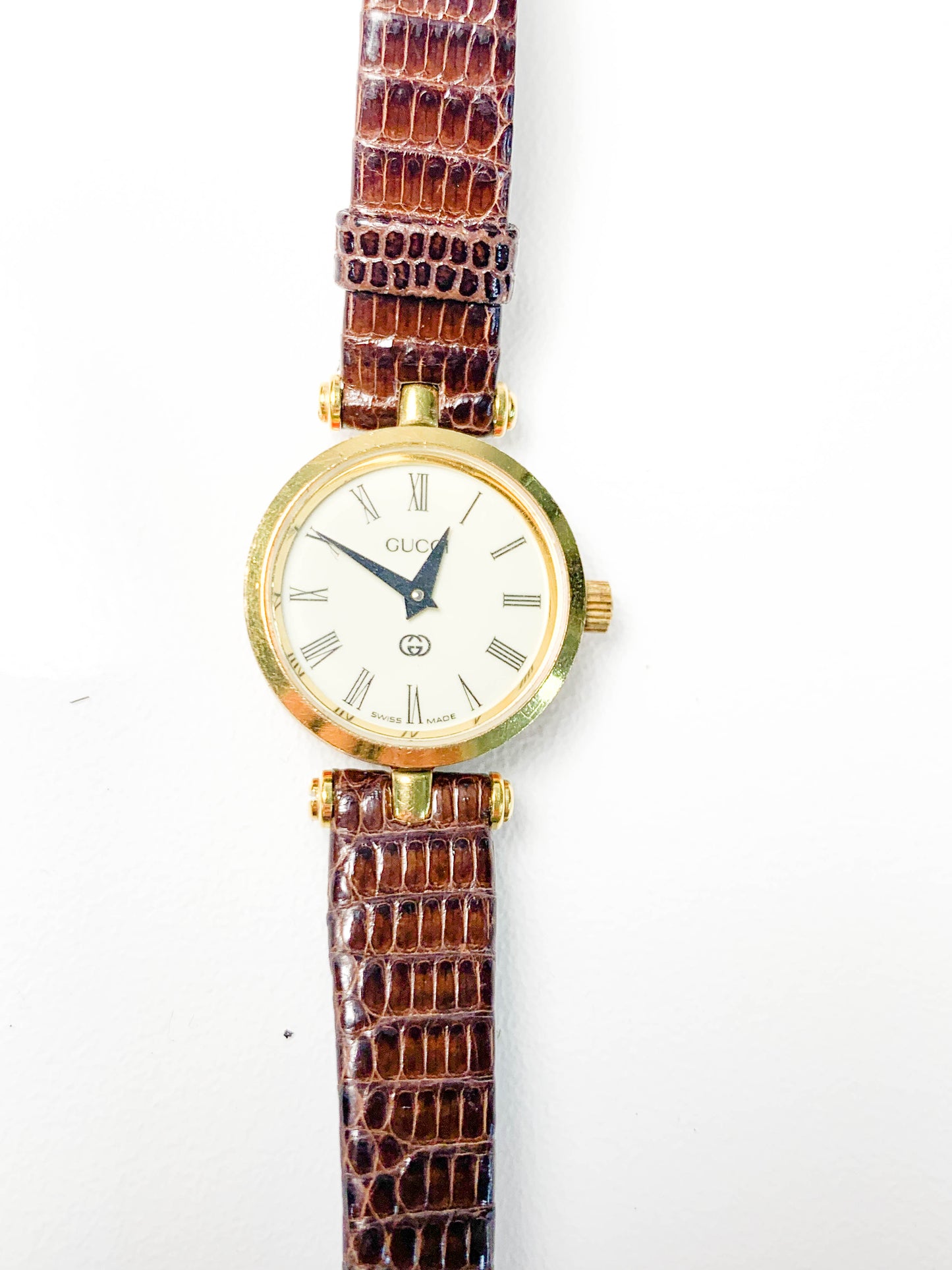Rare Women Gucci Gold tone brown leather watch  - 210224