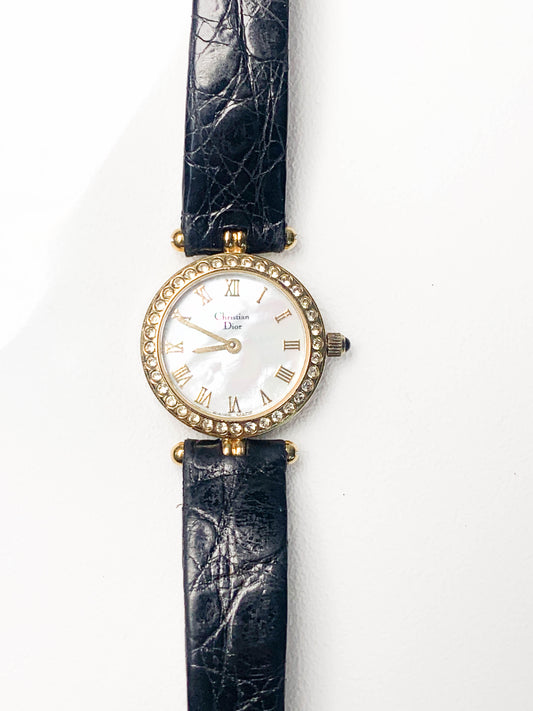 Rare Women  Christian Dior black leather  watch  - 050324