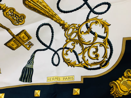 Black Key silk Hermes scarf 90 x 90 cm - 27OCT22