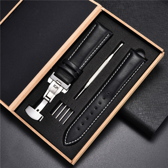 Leather Straps with Box for Samsung Galaxy Watch 4 40mm 44mm / 4 Classic 42mm 46mm Active 2 Band Replacement Watchband Bracelet