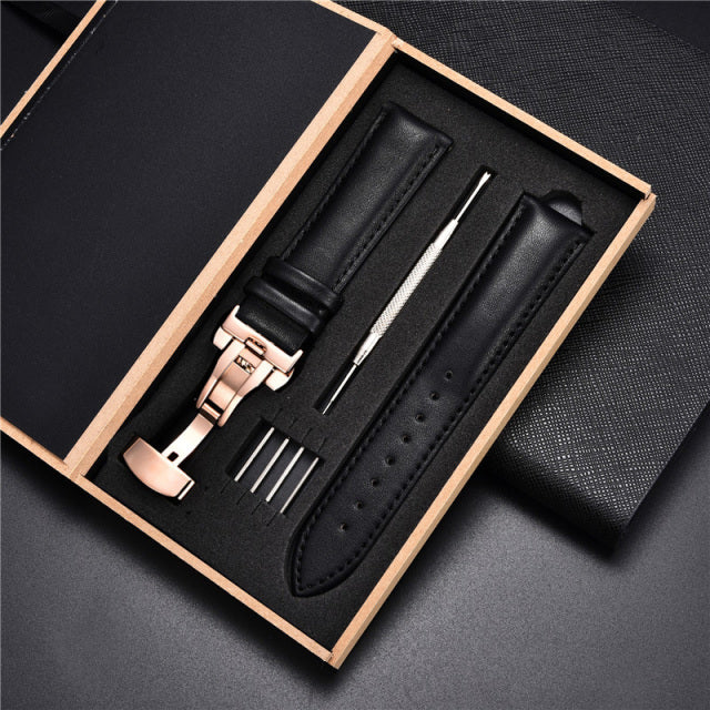 Leather Straps with Box for Samsung Galaxy Watch 4 40mm 44mm / 4 Classic 42mm 46mm Active 2 Band Replacement Watchband Bracelet