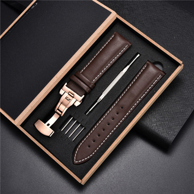 Leather Straps with Box for Samsung Galaxy Watch 4 40mm 44mm / 4 Classic 42mm 46mm Active 2 Band Replacement Watchband Bracelet