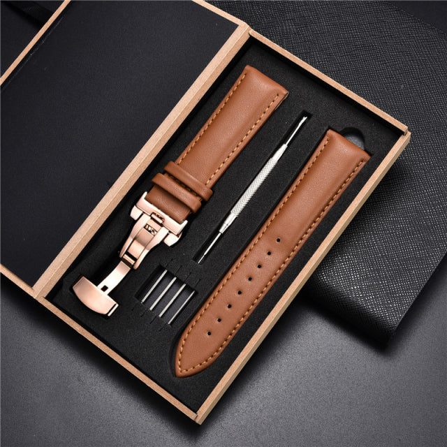 Leather Straps with Box for Samsung Galaxy Watch 4 40mm 44mm / 4 Classic 42mm 46mm Active 2 Band Replacement Watchband Bracelet