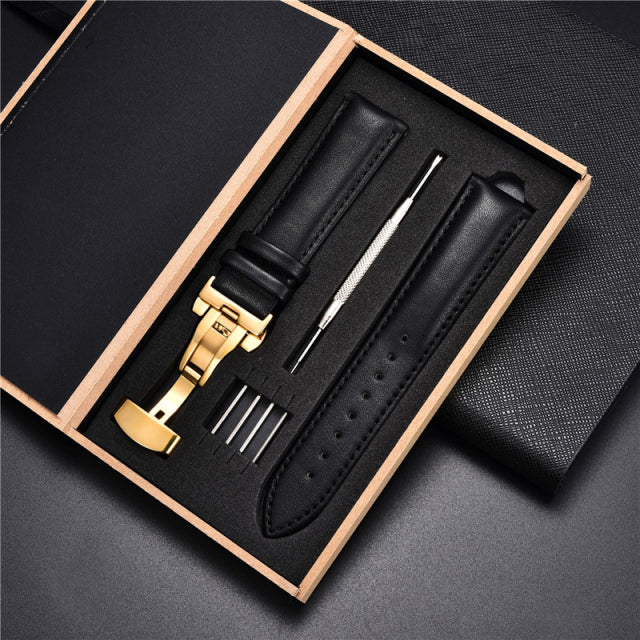 Leather Straps with Box for Samsung Galaxy Watch 4 40mm 44mm / 4 Classic 42mm 46mm Active 2 Band Replacement Watchband Bracelet