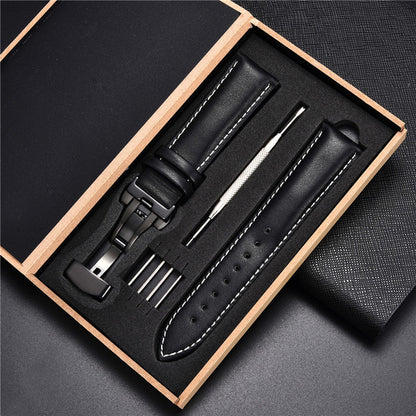 Leather Straps with Box for Samsung Galaxy Watch 4 40mm 44mm / 4 Classic 42mm 46mm Active 2 Band Replacement Watchband Bracelet